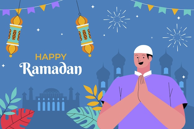 Platte illustratie voor de islamitische Ramadan viering.