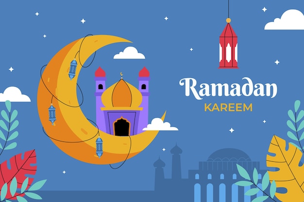 Platte illustratie voor de islamitische Ramadan viering.