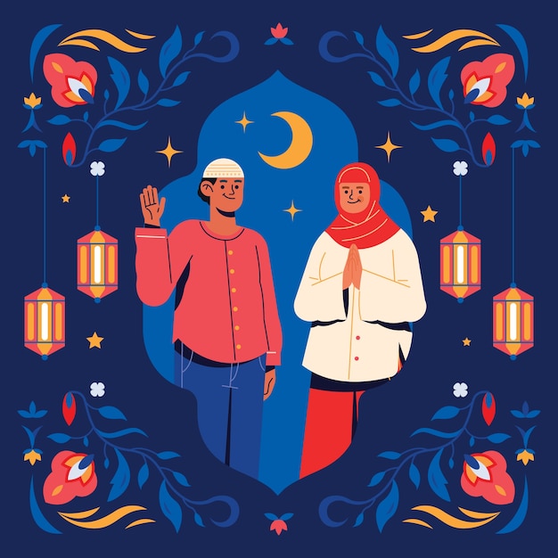 Vector platte illustratie voor de islamitische ramadan viering.