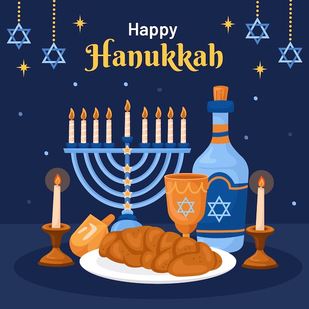 Vector platte illustratie voor de joodse hanukkah-viering