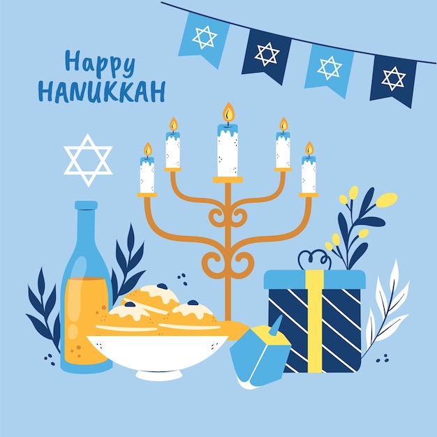 Vector platte illustratie voor de joodse hanukkah-viering
