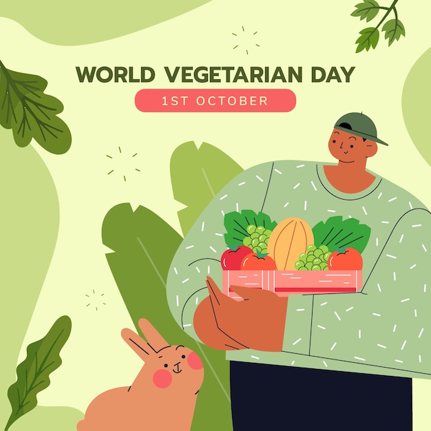 Platte illustratie voor de viering van de Wereldveganendag