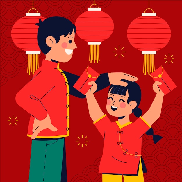 Platte illustratie voor het chinese nieuwjaarsfeest