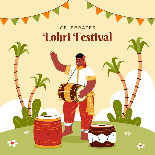 Vector platte illustratie voor het lohri festival