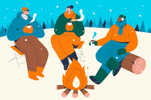 Platte illustratie voor het winterseizoen