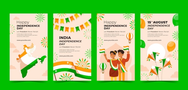 Vector platte india onafhankelijkheidsdag instagram verhalencollectie