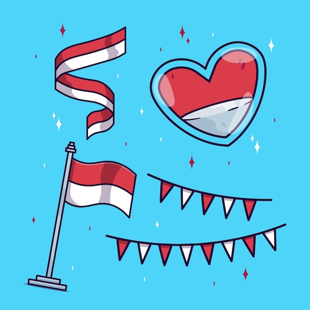 Platte Indonesië vlag set pictogram illustratie vector geïsoleerd