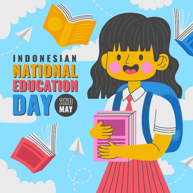 Platte indonesische nationale onderwijsdag illustratie