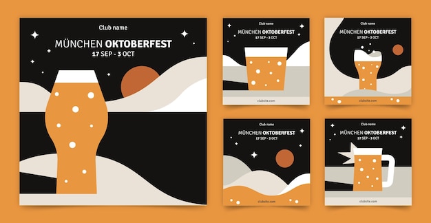 Vector platte instagram-berichtenverzameling voor oktoberfest-festival