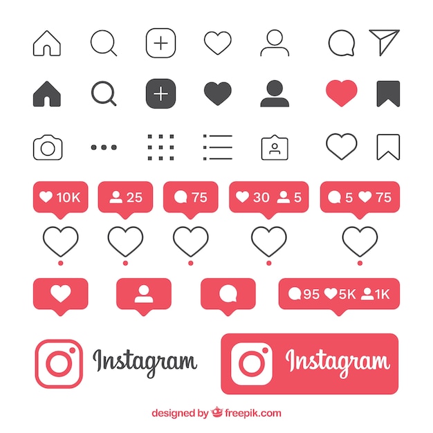 Vector platte instagram pictogrammen en meldingen instellen