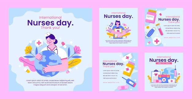 Platte instagram posts-collectie voor de viering van de internationale verpleegstersdag