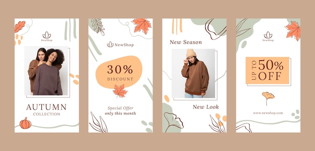 Vector platte instagram-verhalencollectie voor herfstviering