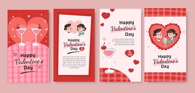 Vector platte instagram-verhalencollectie voor valentijnsdagviering