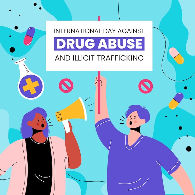 Vector platte internationale dag tegen drugsmisbruik en illegale handel illustratie