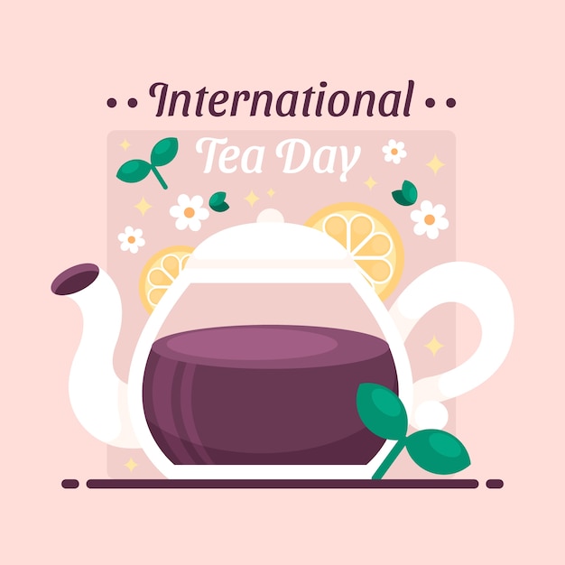 Platte internationale theedag illustratie