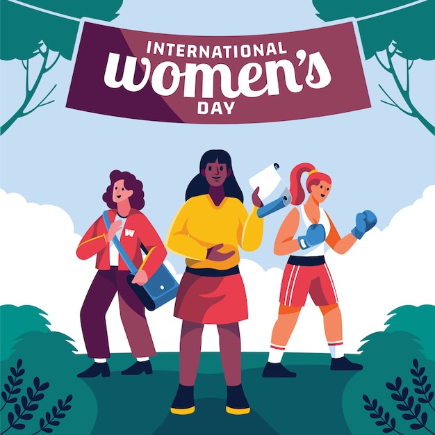 Platte internationale vrouwendag illustratie