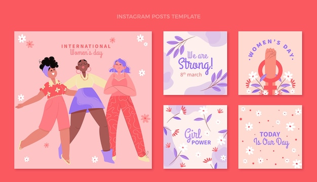 Vector platte internationale vrouwendag instagram posts collectie