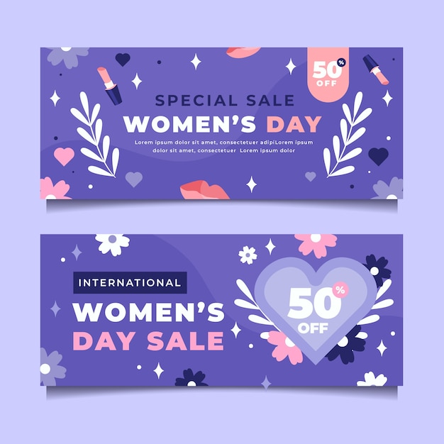 Vector platte internationale vrouwendag verkoop horizontale banners set