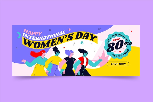 Platte internationale vrouwendagverkoop horizontale banner