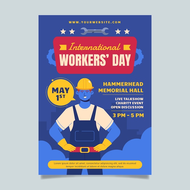 Platte internationale werknemersdag verticale postersjabloon