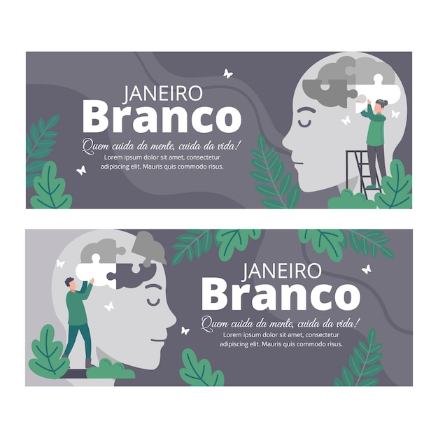 Vector platte janeiro branco horizontale banners set