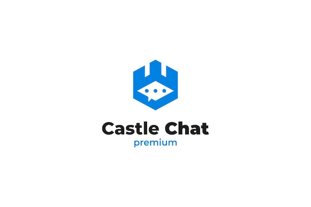 Platte kasteel chat bubble logo vector ontwerp illustratie idee