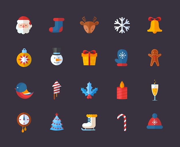 Platte kerst en nieuwjaar pictogrammen instellen