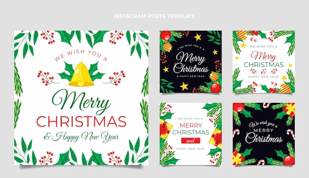 Vector platte kerst instagram posts collectie