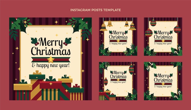 Vector platte kerst instagram posts collectie