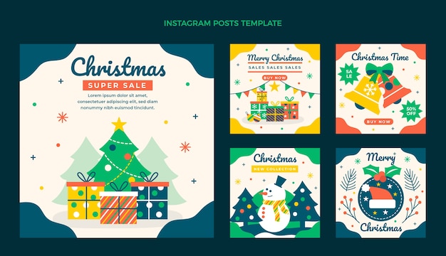 Vector platte kerst instagram posts collectie