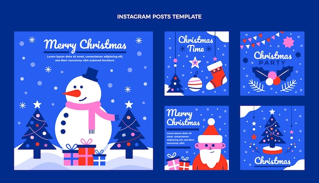 Vector platte kerst instagram posts collectie