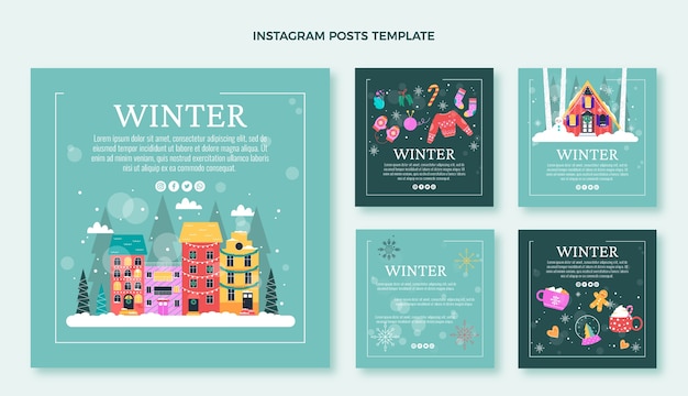 Vector platte kerst instagram posts collectie