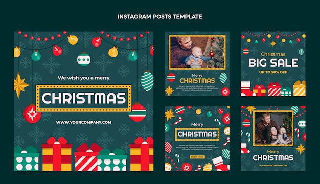 Vector platte kerst instagram posts collectie