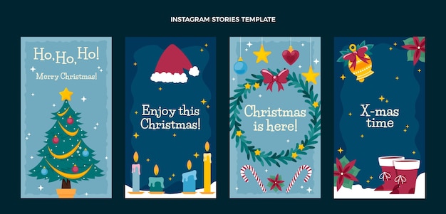 Vector platte kerst instagram verhalencollectie