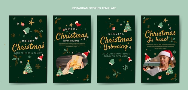 Vector platte kerst instagram verhalencollectie