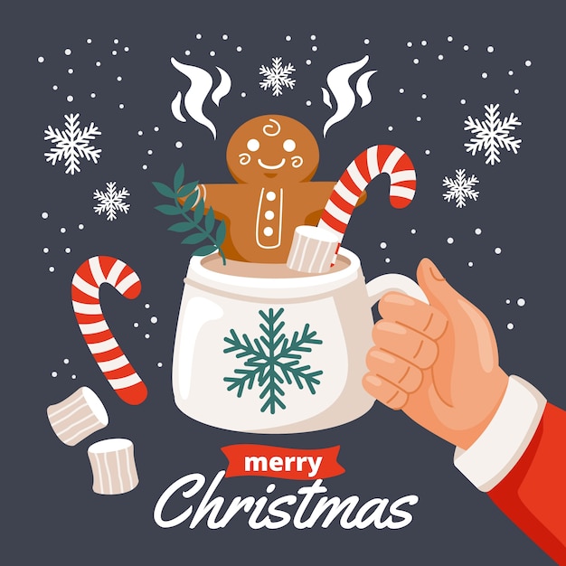 Vector platte kerst warme chocolademelk illustratie