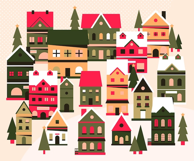 Platte kerstdorp illustratie