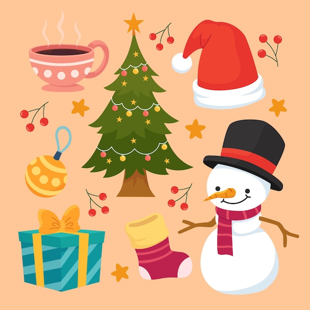 Platte kerstseizoen elementen collectie