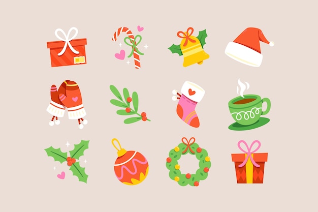 Platte kerstseizoen elementen collectie