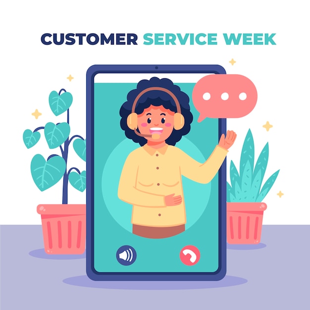 Platte klantenservice week illustratie