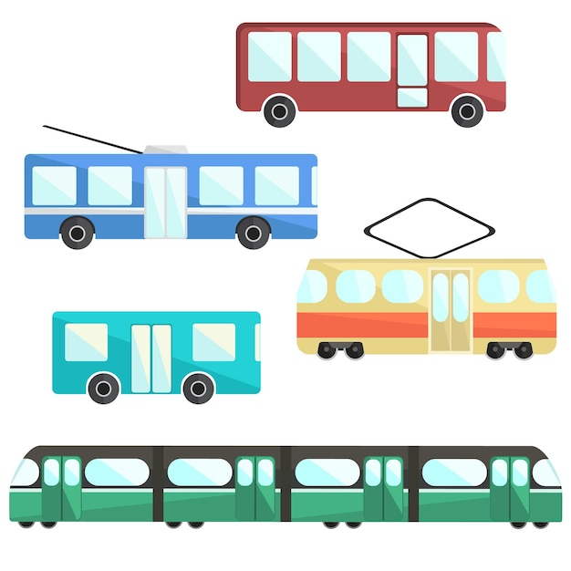 Platte kleurrijke vector openbaar vervoer set