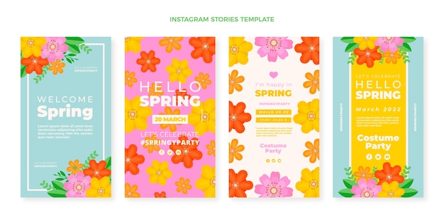 Vector platte lente instagram verhalencollectie