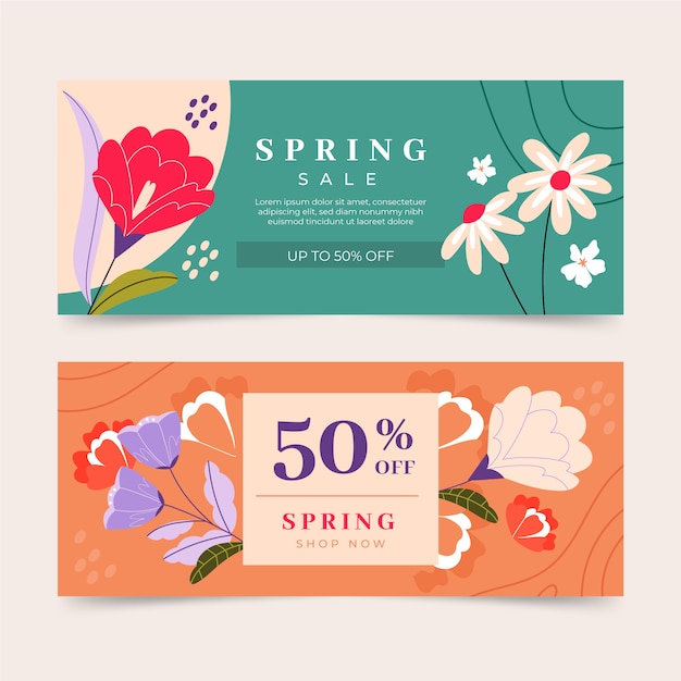 Platte lente verkoop horizontale banners set