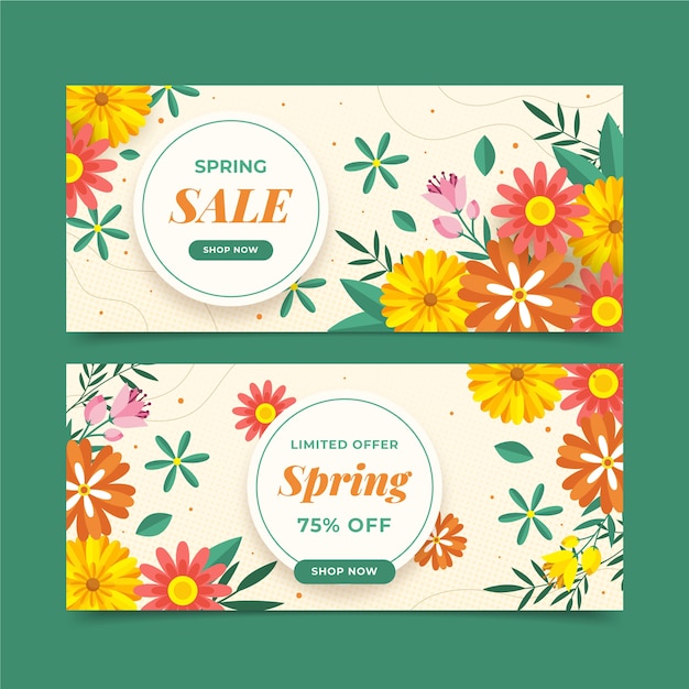 Vector platte lente verkoop horizontale banners set