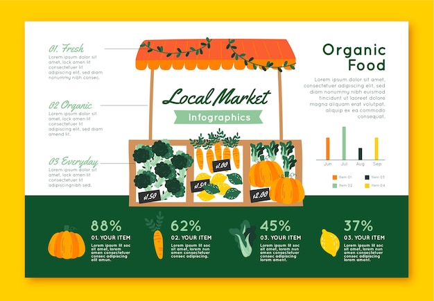 Vector platte lokale markt zakelijke infographic sjabloon