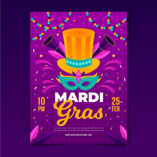 Platte mardi gras flyer-sjabloon