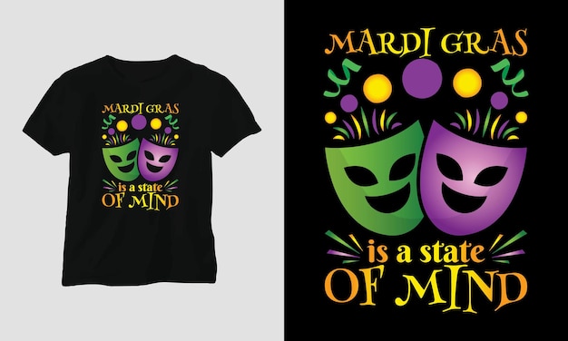 Platte mardi gras T-shirt design met masker en festival thema