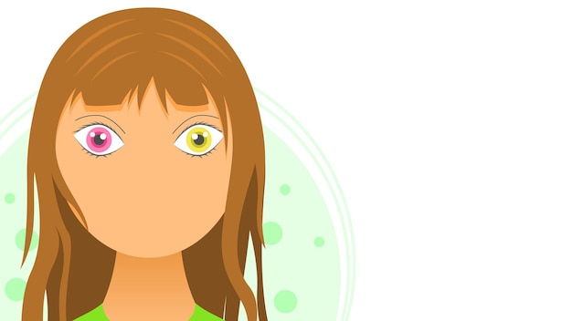 Platte meisje vrouw karakter met verschillende kleuren ogen ziekte heterochromie concept vector ontwerp