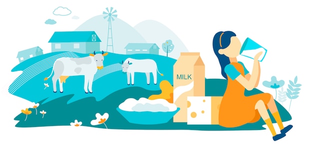 Platte melkvee familie boerderij vectorillustratie.
