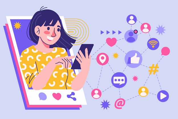 Platte mensen en sociale media achtergrond